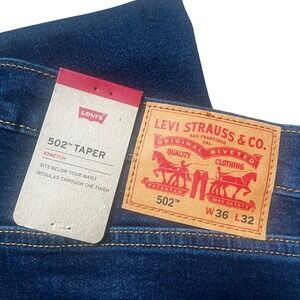 Levis 502 Taper Jeans Mens W36 L32 Dark Wash Indigo Stretch Denim Pants